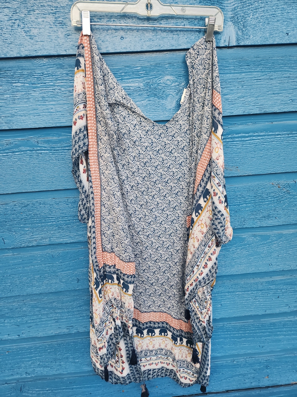 Shiraleah Blue and Coral Patterned Kaftan Cover-Up